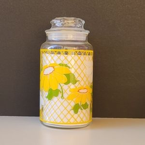 Hildi Daisy Yellow Flowers Floral Diamond Lattice Tall Kitchen Glass Canister